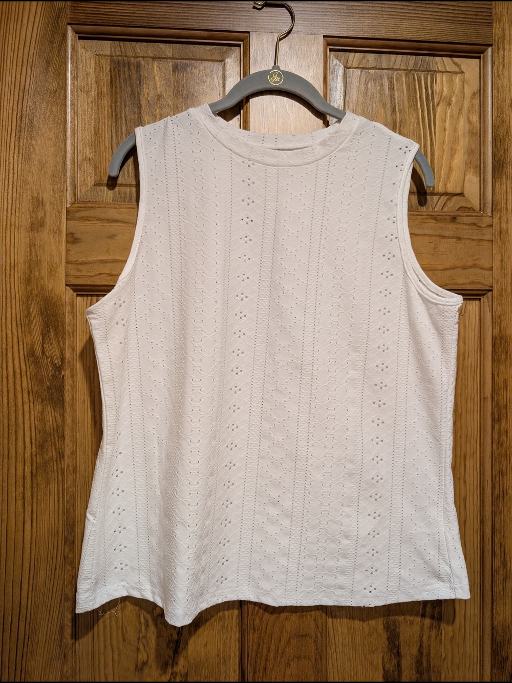 Eyelet Knit Sleeveless Tank Top - White